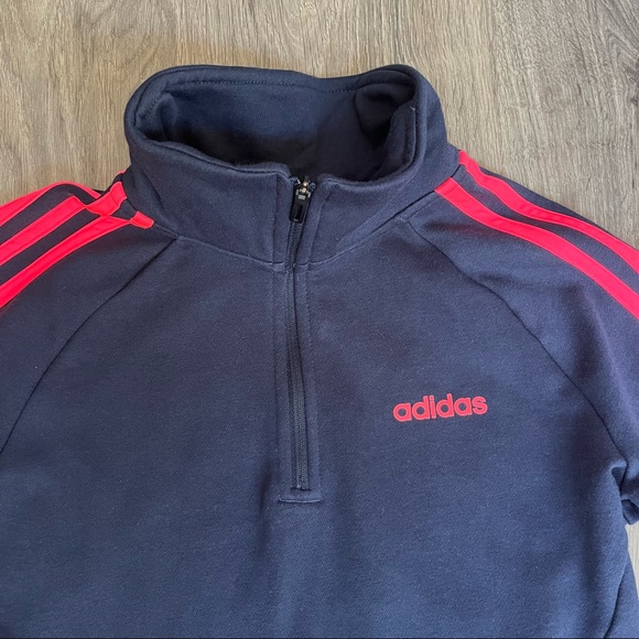 Adidas Quarter-Zip 3 Stripe Fleece Pullover Jacket. - Picture 3 of 8